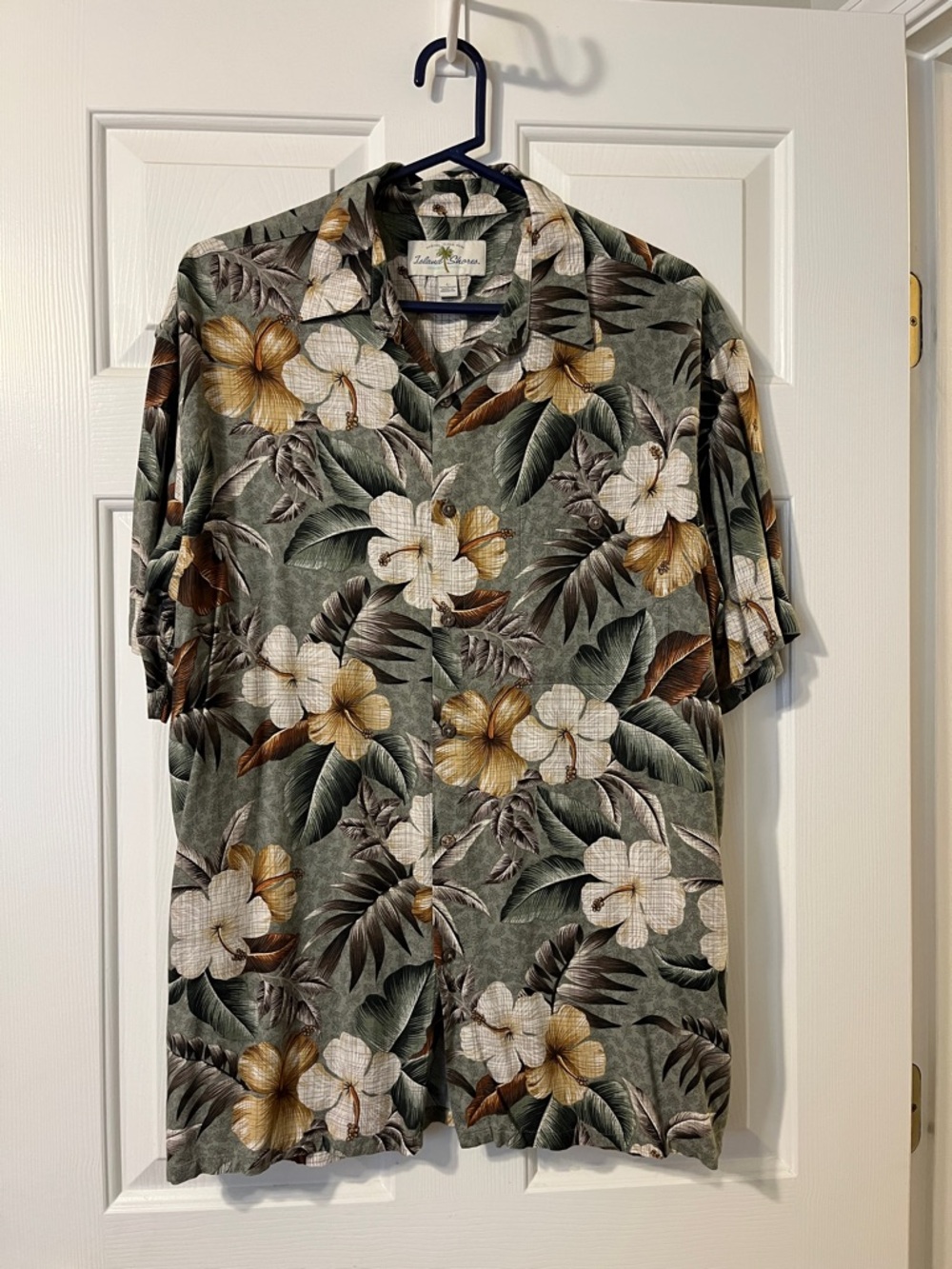 Island Shores Men's Green Floral Short-Sleeve Button-Down Shirt